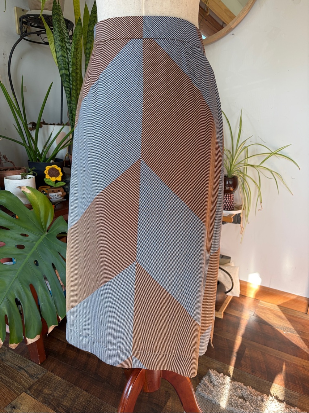 MM.LaFleur Size 10 Geometric Colorblock Midi Skirt Mod Retro Workwear 70s - Picture 5 of 11